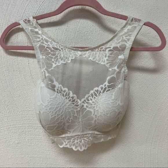 PINK Victoria's Secret Push-Up Lace Molded Cup High Neck Bralette White S-DD - Picture 1 of 6